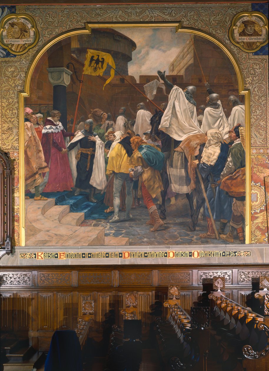 Frigyes császár megengedte, hogy a Német Lovagok 1236-ban megszállják Poroszországot, 1903 alkotó: Peter Johann Theodor Janssen