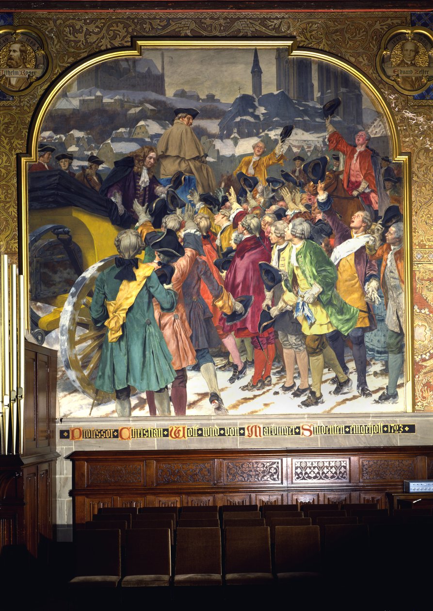 Diákok vették körül Christian Wolff professzort, amikor megérkezett Marburgba 1723-ban, 1903-ban alkotó: Peter Johann Theodor Janssen