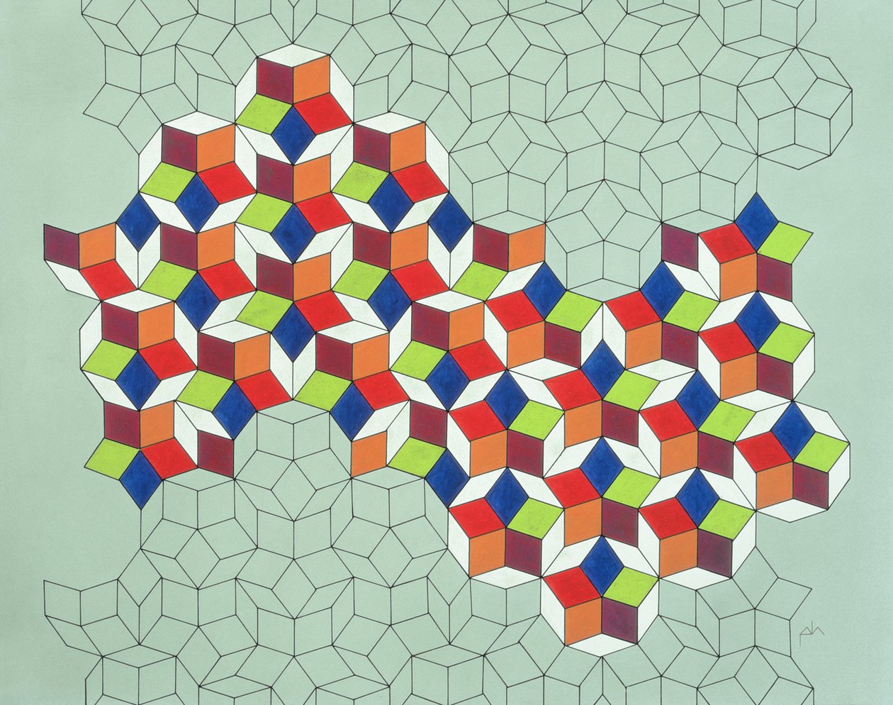 Penrose rejtélye, 1988 (tempera, papír) alkotó: Peter McClure