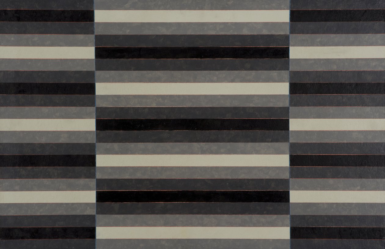 Csíkos Triptichon No.4, 2003 (akril a fedélzeten) alkotó: Peter McClure