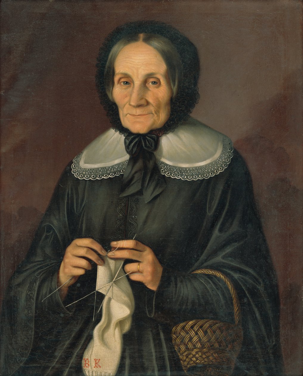 Mrs. Kubínio portréja kötés közben alkotó: Peter Michal Bohúň