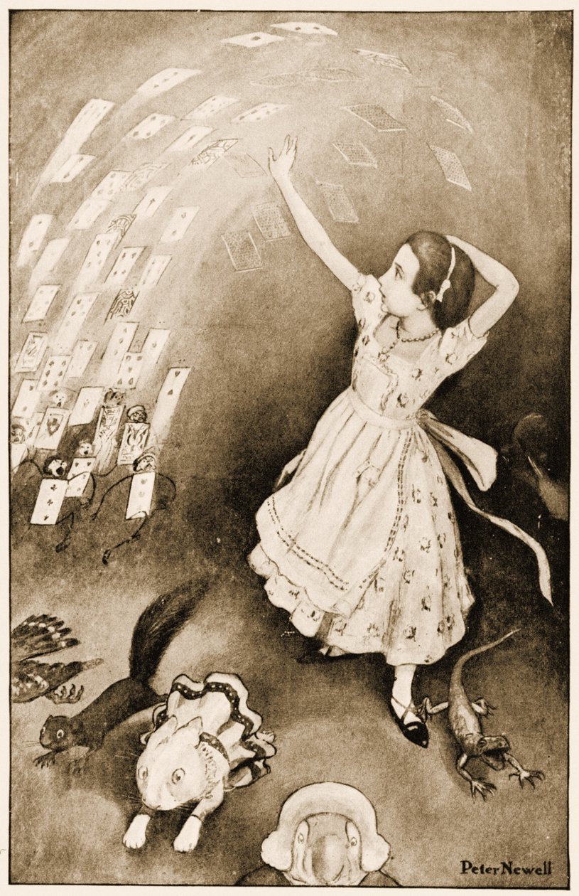 "Ekkor az egész falka a levegőbe emelkedett", illusztráció Lewis Carroll Alice Csodaországban című kalandjaihoz, 1901 alkotó: Peter Newell