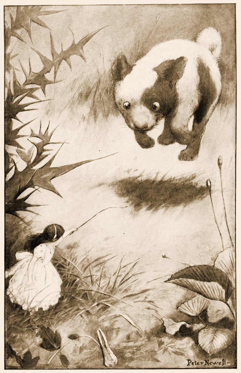 A kiskutya a levegőbe ugrott, illusztráció Lewis Carrolls Alices kalandjai csodaországban, 1901 alkotó: Peter Newell