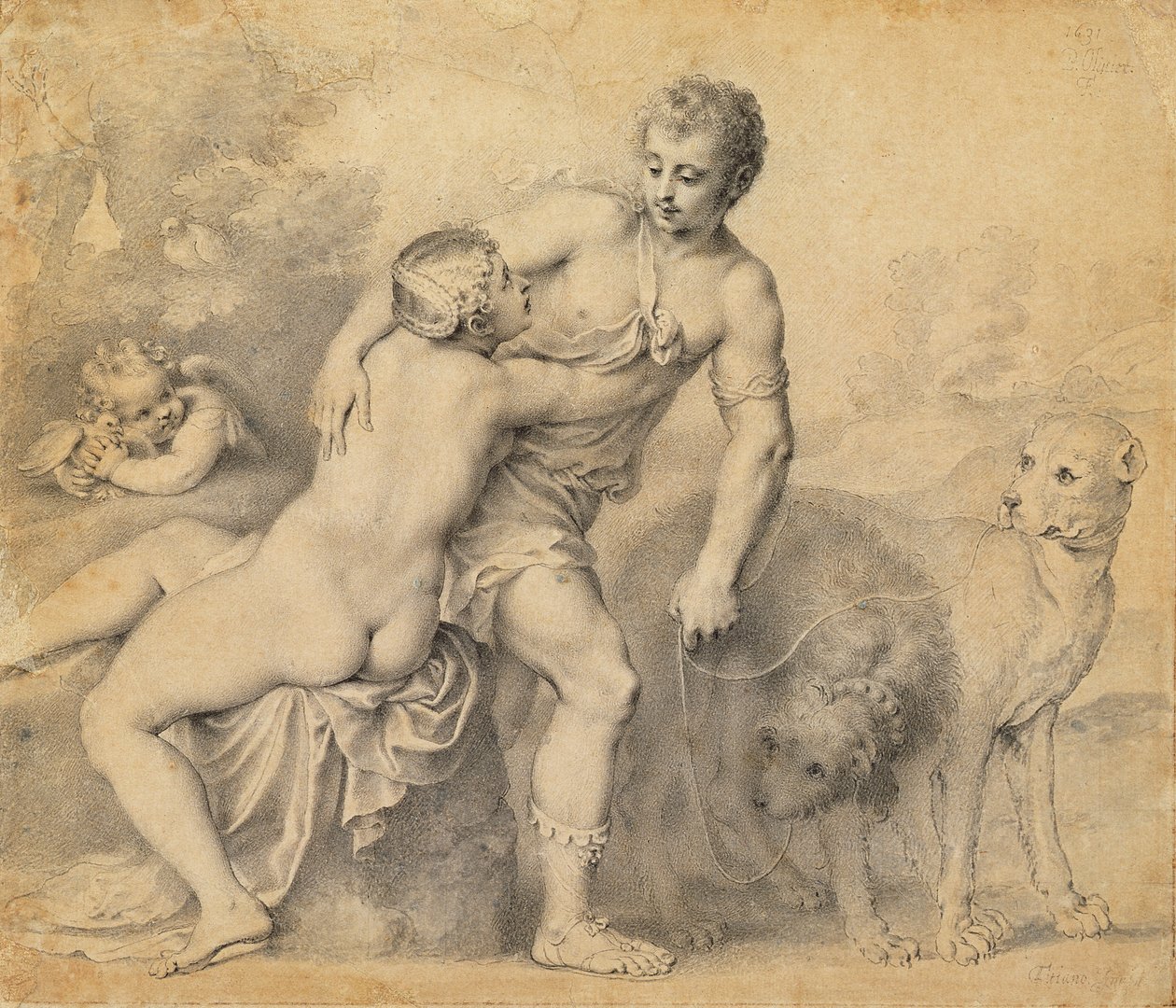 Vénusz és Adonisz, 1631 (toll és tinta mosással papíron) alkotó: Peter Oliver