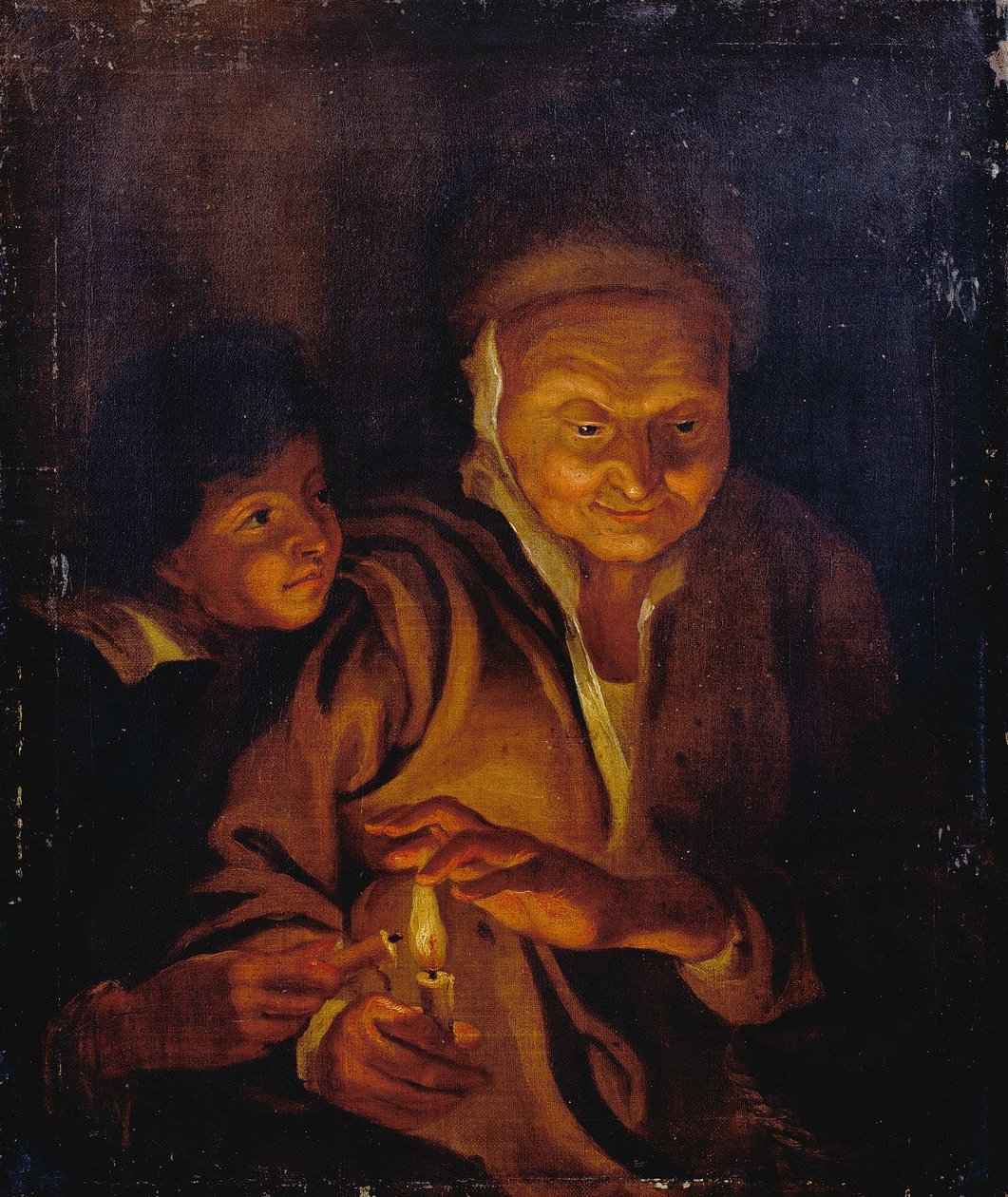 Egy fiú gyertyát gyújt egy öregasszony által tartott gyertyából alkotó: Peter Paul Rubens