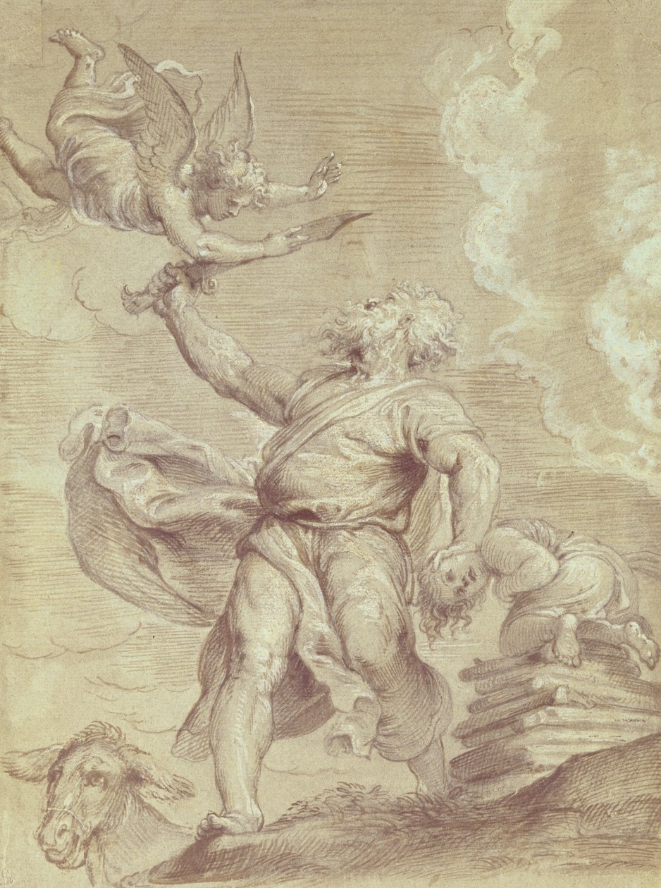 Ábrahám Izsák feláldozása, Tiziano után (ceruza és kréta, papír) alkotó: Peter Paul Rubens