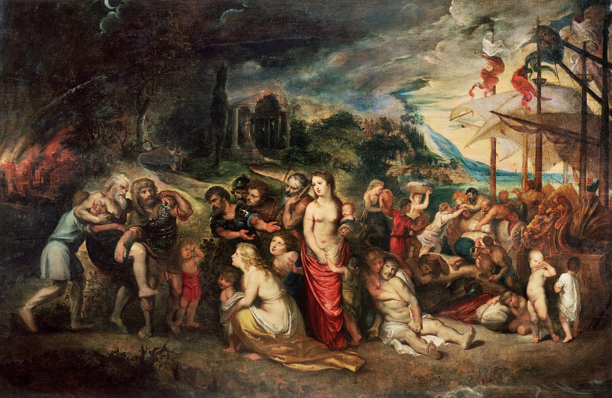Aeneas arra készül, hogy száműzetésbe vezesse a trójaiakat, 1602 körül alkotó: Peter Paul Rubens