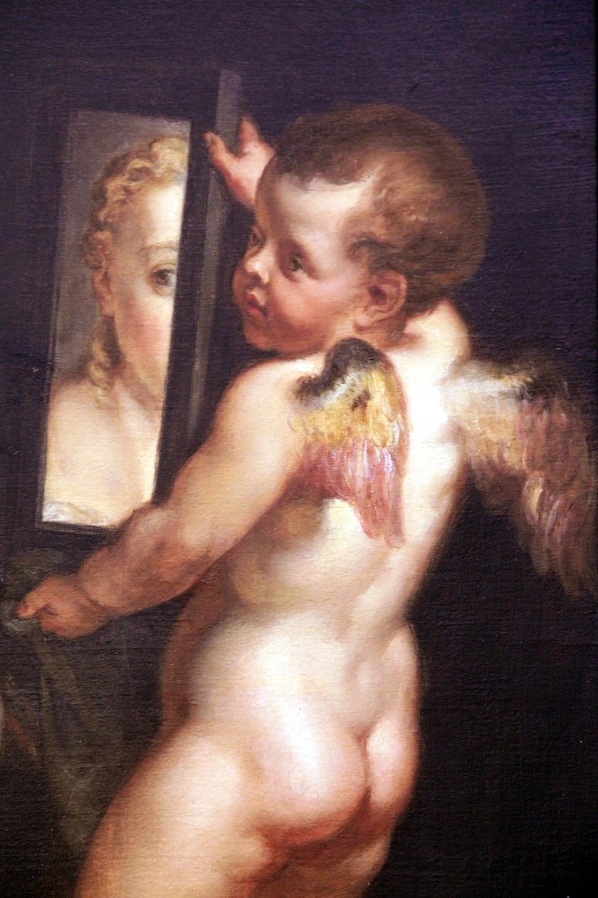 Ámor tükröt tart, Vénusz olaj, vászon részlete és Ámor tükröt tart alkotó: Peter Paul Rubens