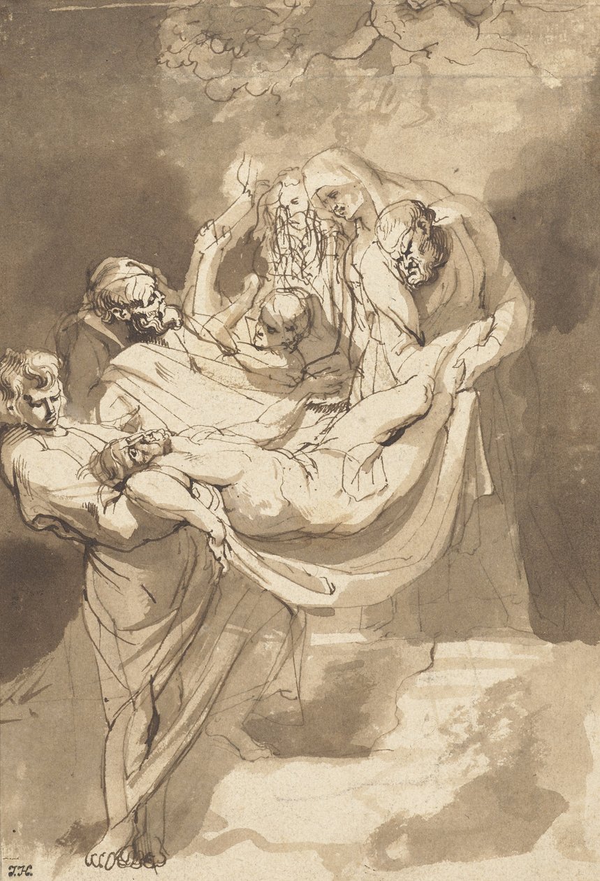Krisztus sírba helyezése, 1615-17 (tus és wc, papír) alkotó: Peter Paul Rubens