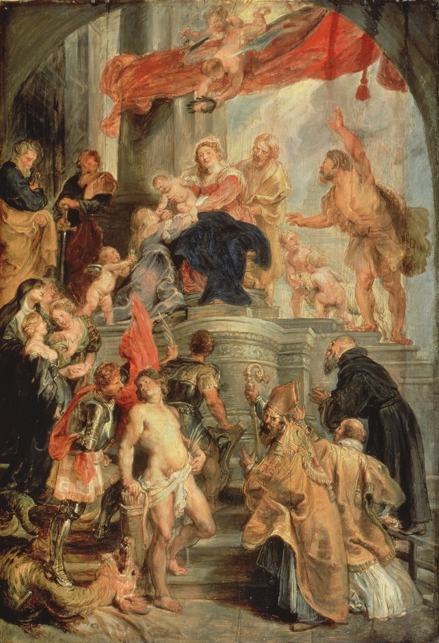 A trónoló Madonna gyermekével, szentek által körülvéve, 1627-28 alkotó: Peter Paul Rubens