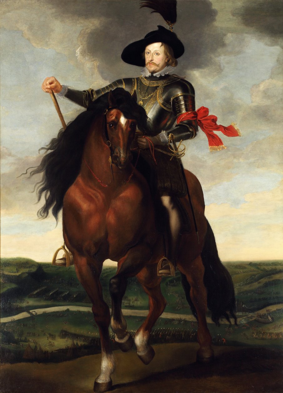 Wadysaw Vasa koronaherceg lovas portréja, a háttérben a khotyni csatával alkotó: Peter Paul Rubens