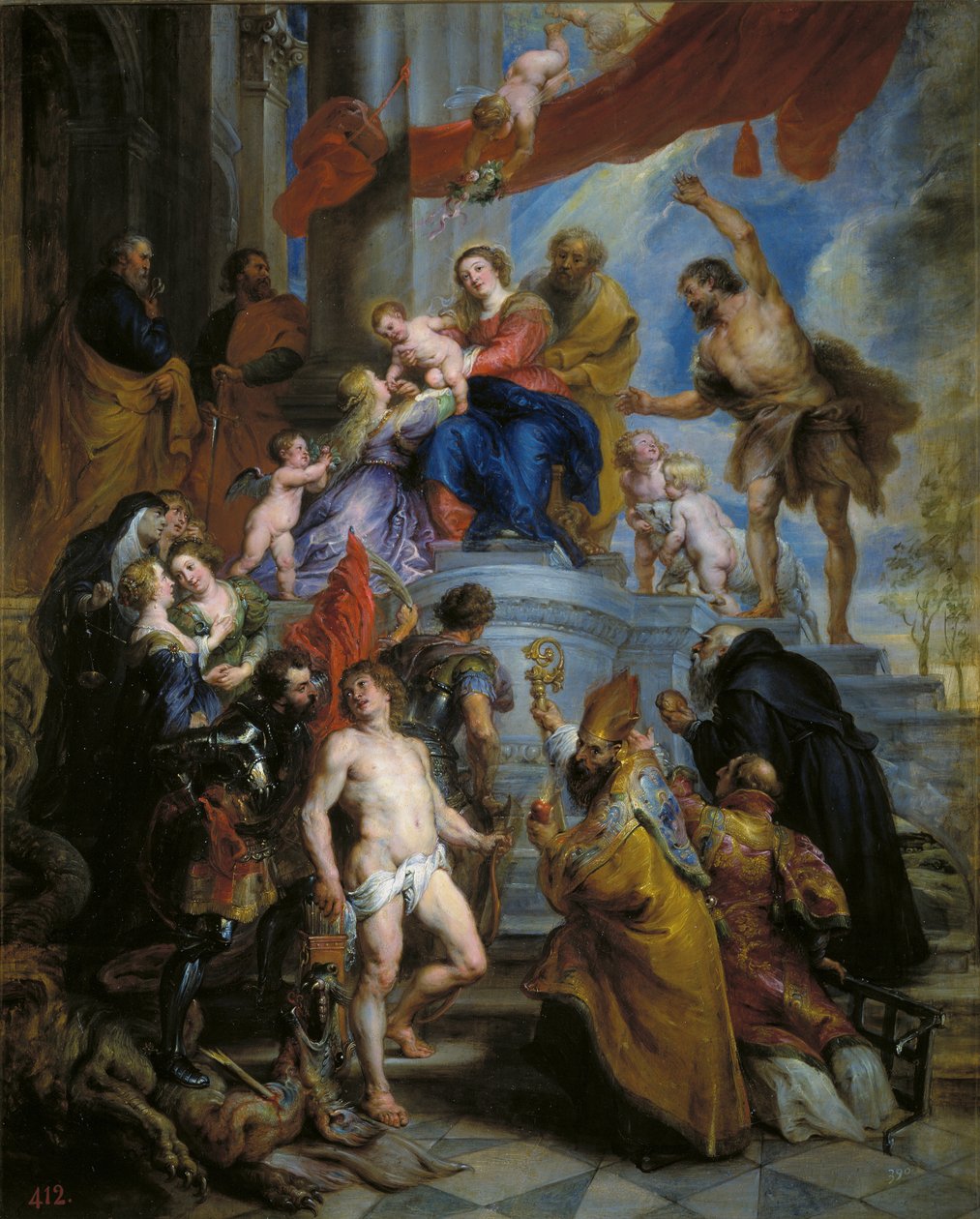 A Szent Családot szentek veszik körül alkotó: Peter Paul Rubens