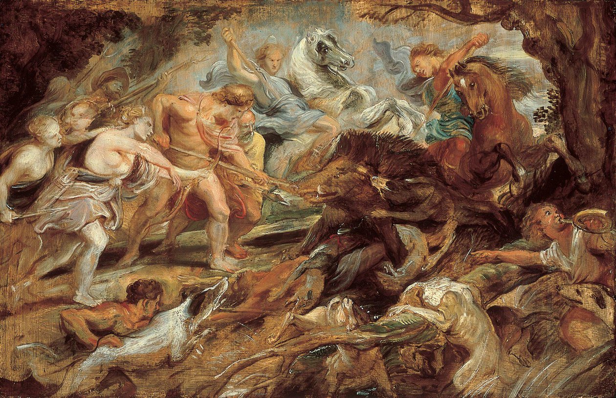 Meleager és Atalanta és a kalidón vadkan vadászata, tanulmány (Norton Simon Múzeum) alkotó: Peter Paul Rubens