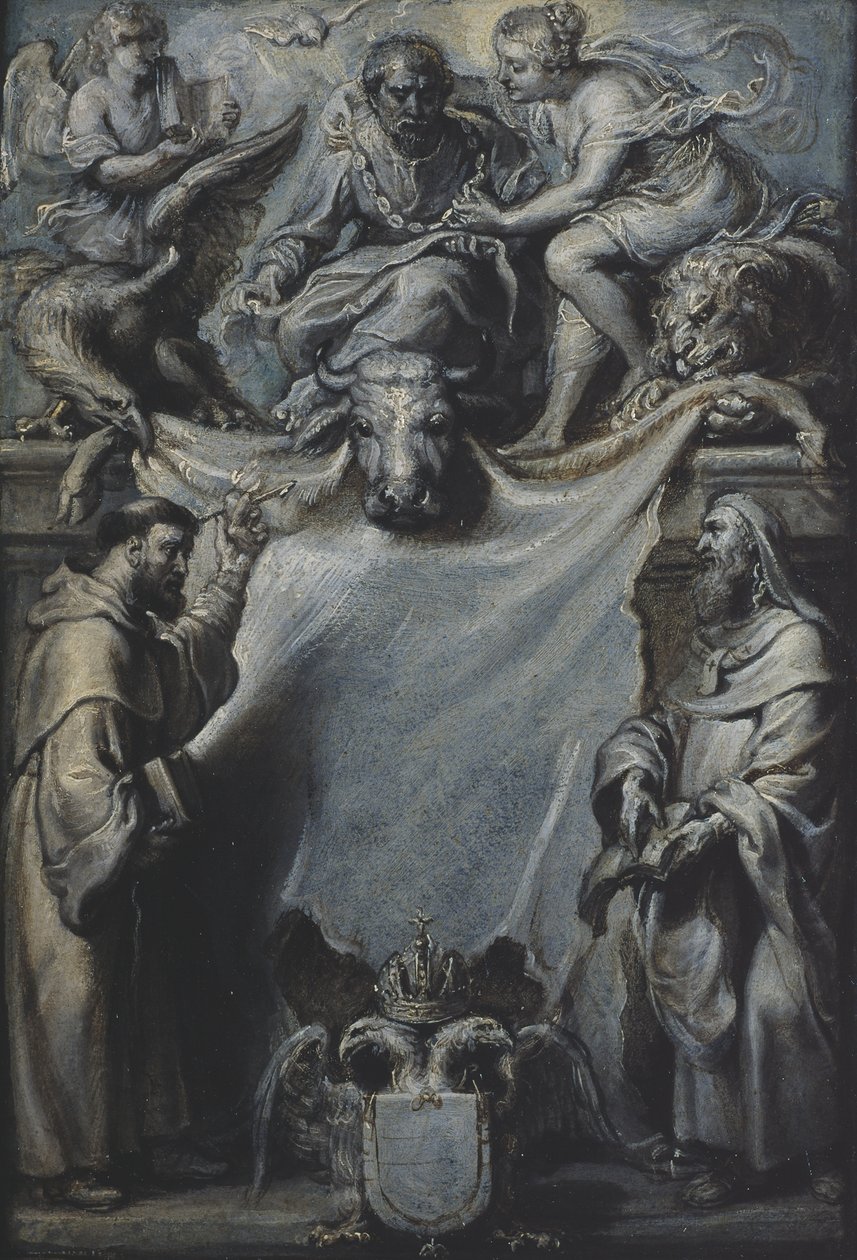 Modello a Corderiuss-kommentárok Szent Lukácshoz címlapjához, 1628 (olaj, papír, vászon) alkotó: Peter Paul Rubens
