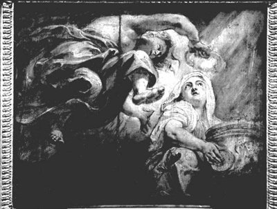 A zseni által megkoronázott vallás, I. Jakab apoteózisának tanulmánya, 1629-1634 (rajz) alkotó: Peter Paul Rubens