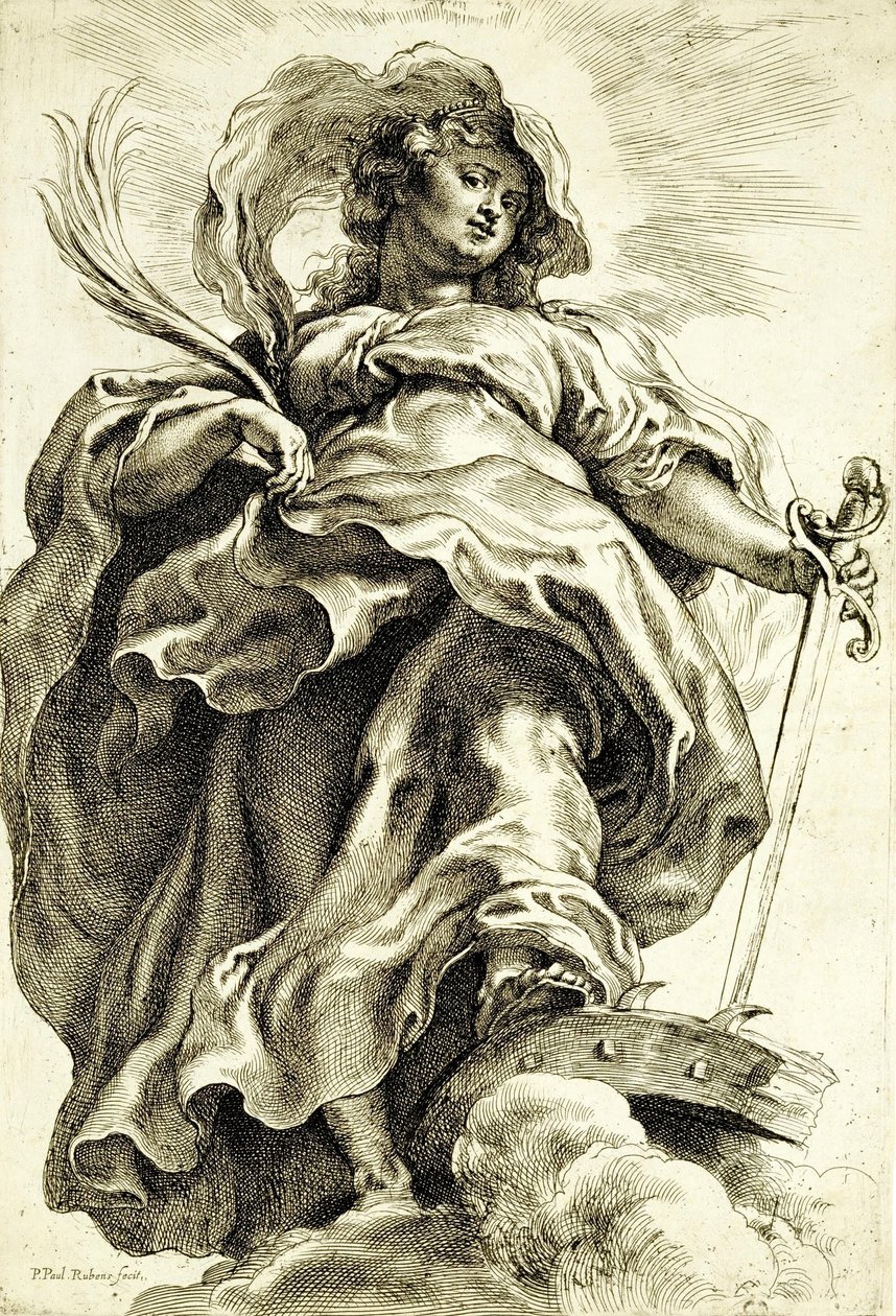 Szent Katalin (Alexandriai) a felhőkben alkotó: Peter Paul Rubens
