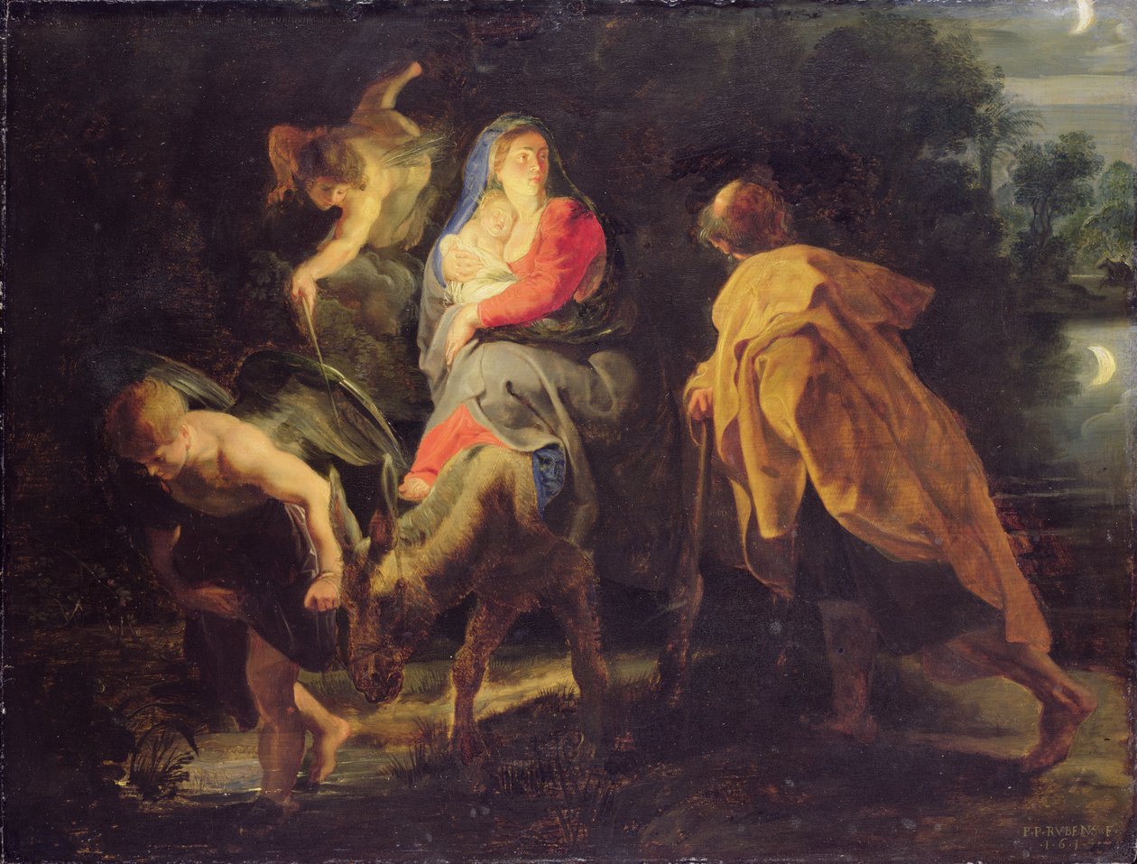 Repülés Egyiptomba, 1614 (olaj a tölgyre) alkotó: Peter Paul Rubens