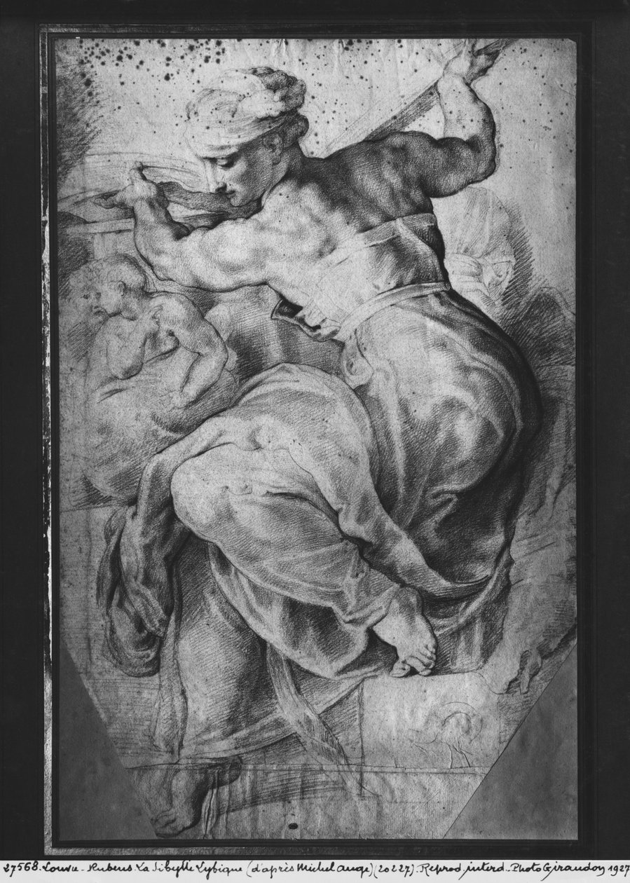 A líbiai szibilla Michelangelo Buonarroti nyomán (pierre noire és vörös kréta papíron) alkotó: Peter Paul Rubens