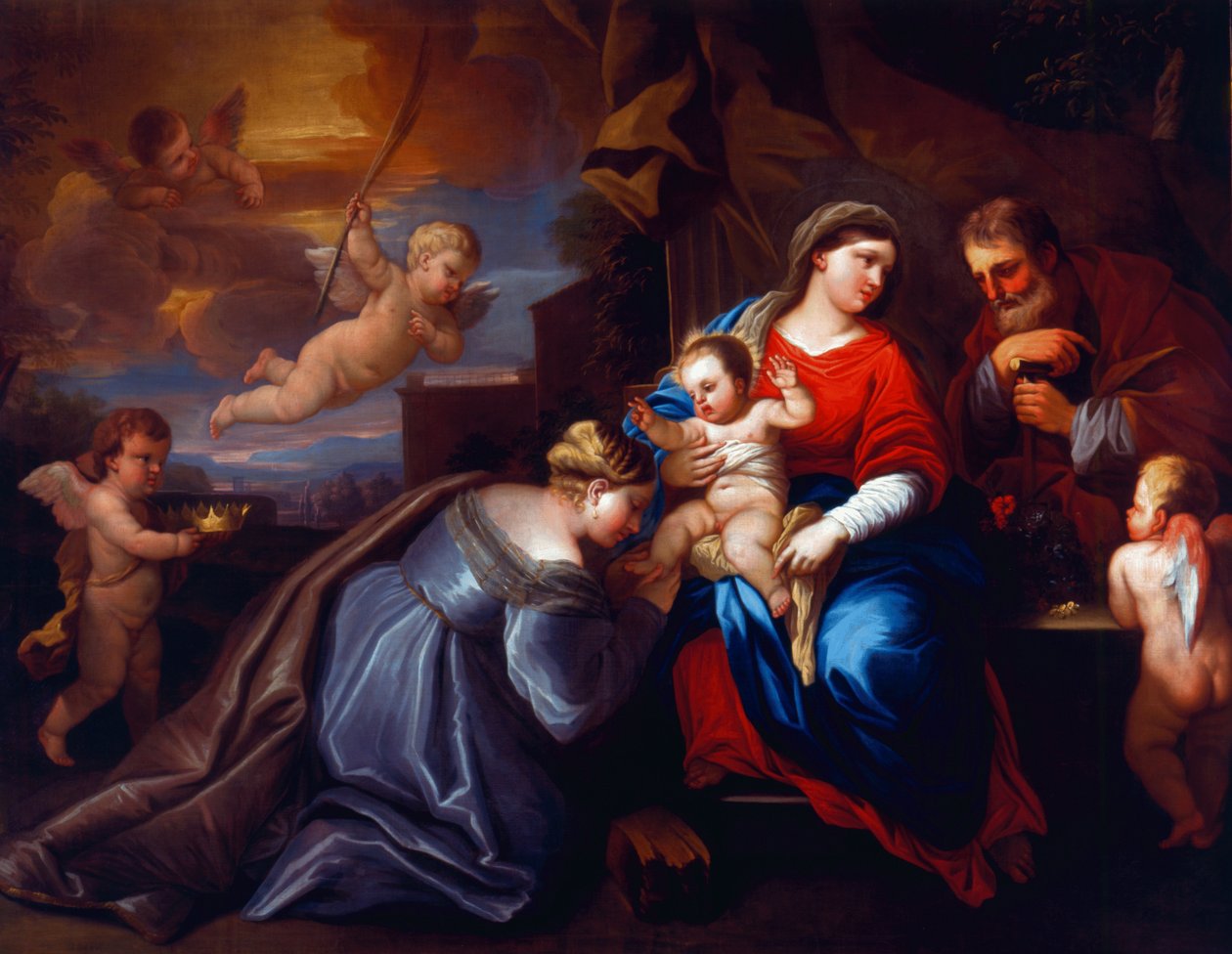 Szent Katalin misztikus házassága giordanoi kompozícióban alkotó: Peter Paul Rubens