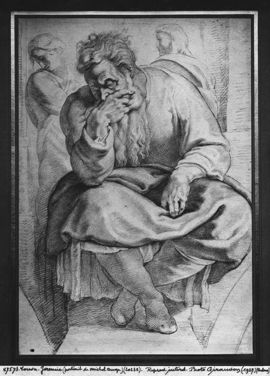 Jeremiás próféta Michelangelo Buonarroti nyomán (pierre noire és piros kréta papíron) alkotó: Peter Paul Rubens