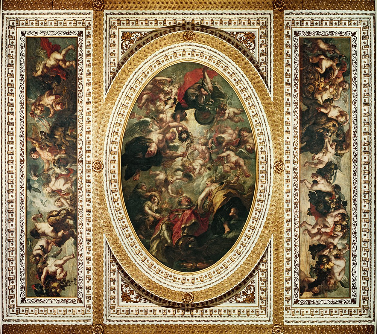 The Whitehall Ceiling: I. Jakab apoteózisa (1566-1625) 1632-34 alkotó: Peter Paul Rubens