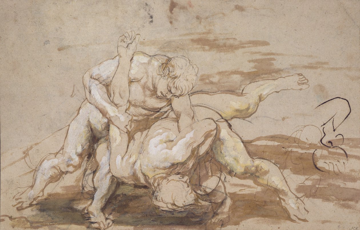 Két férfi birkózik (szén, toll és tus, mosás, papír) alkotó: Peter Paul Rubens