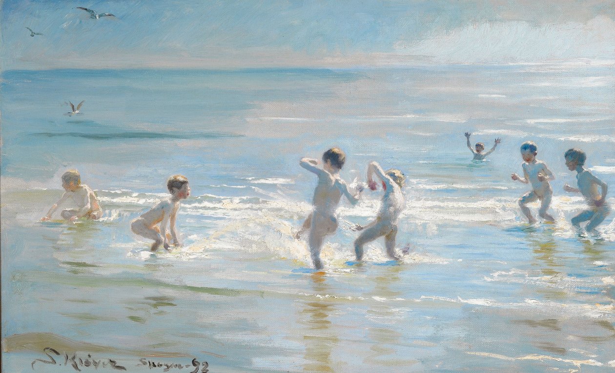 Egy csoport fiú kint a pezsgő vízben alkotó: Peder Severin Krøyer