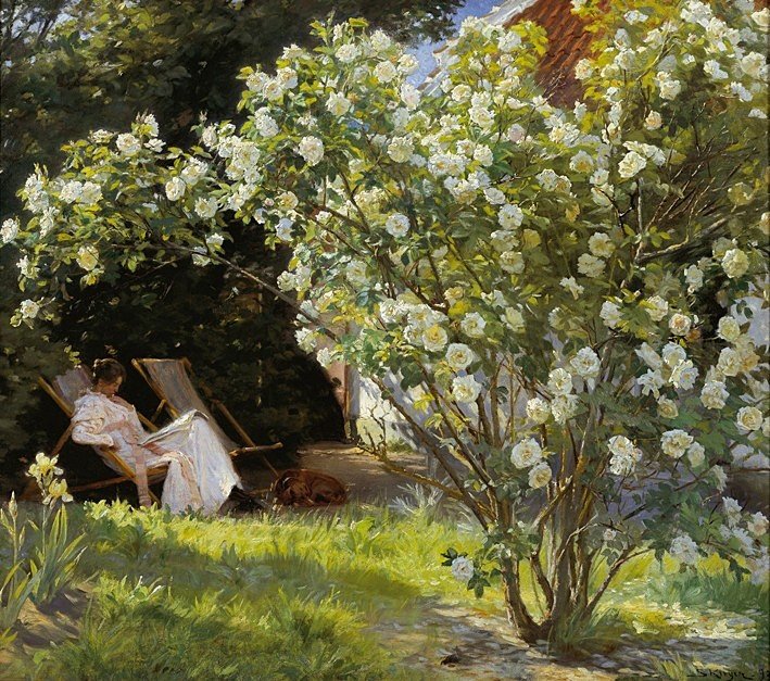 Marie nyugágyban, olvas alkotó: Peder Severin Krøyer