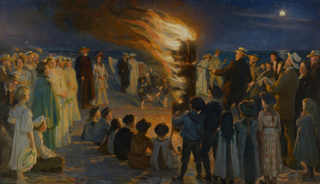 Szentivánéji máglya a Skagen strandon alkotó: Peder Severin Krøyer