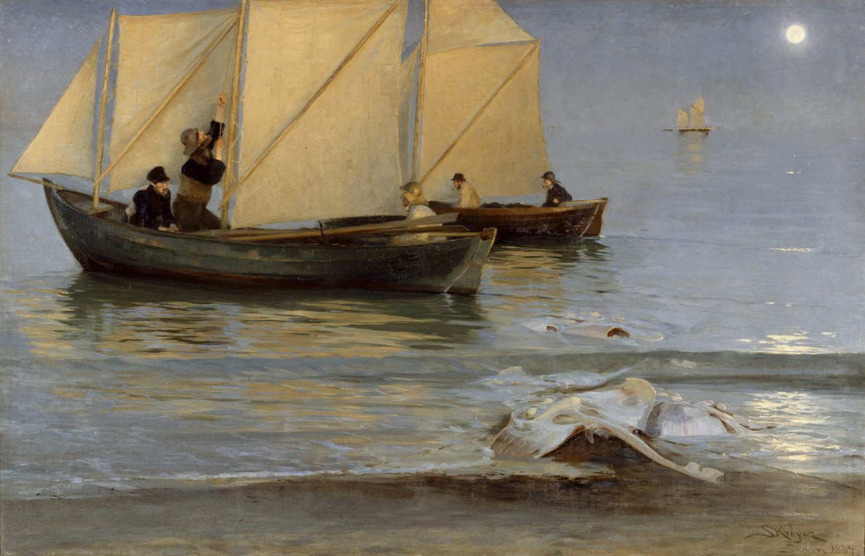 A Skagboers éjszakai horgászatra megy. Sildig nyári este. alkotó: Peder Severin Krøyer