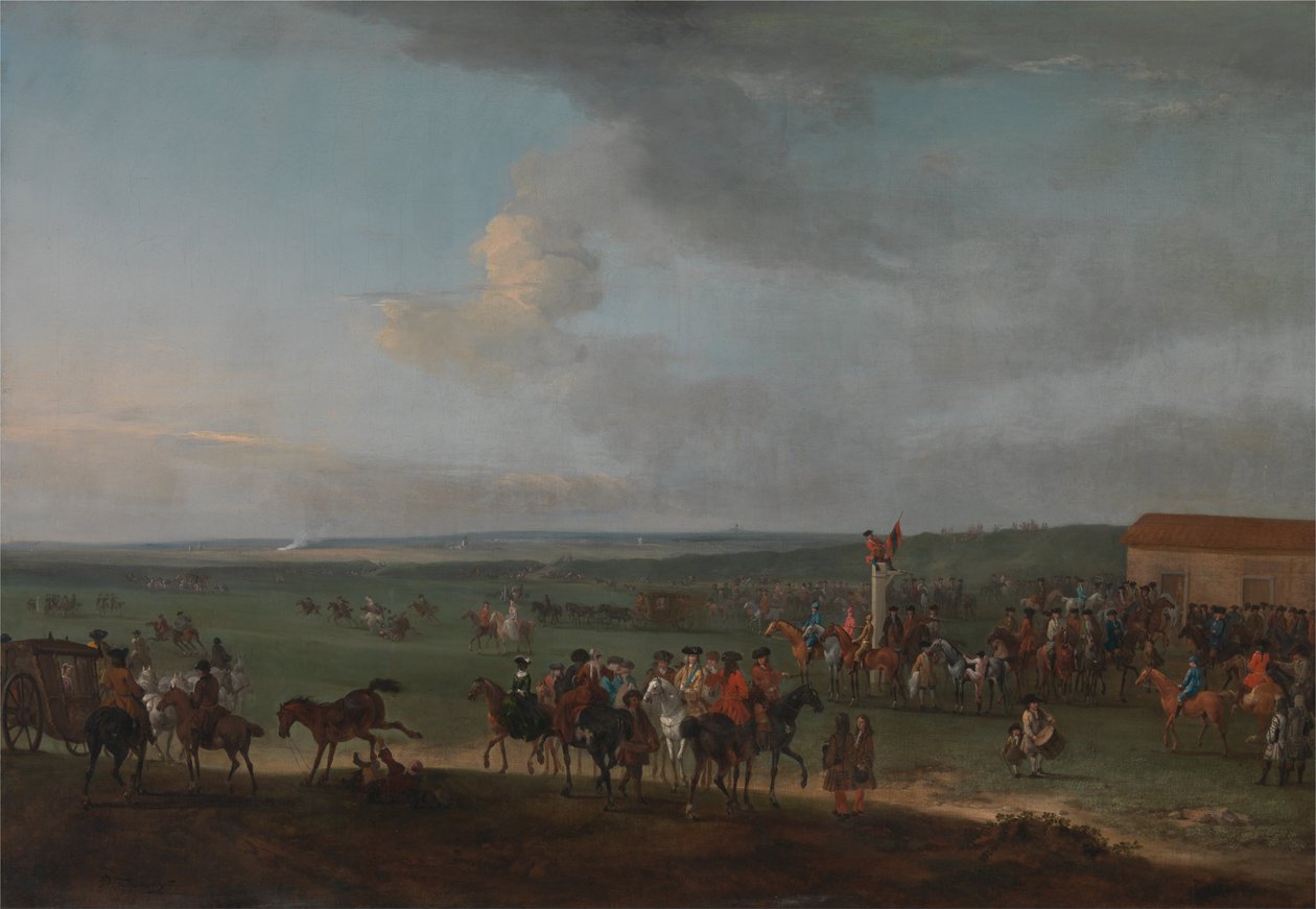 A kerek pálya Newmarketen, Cambridgeshire -ben, a Kings Plate előkészítése alkotó: Peter Tillemans