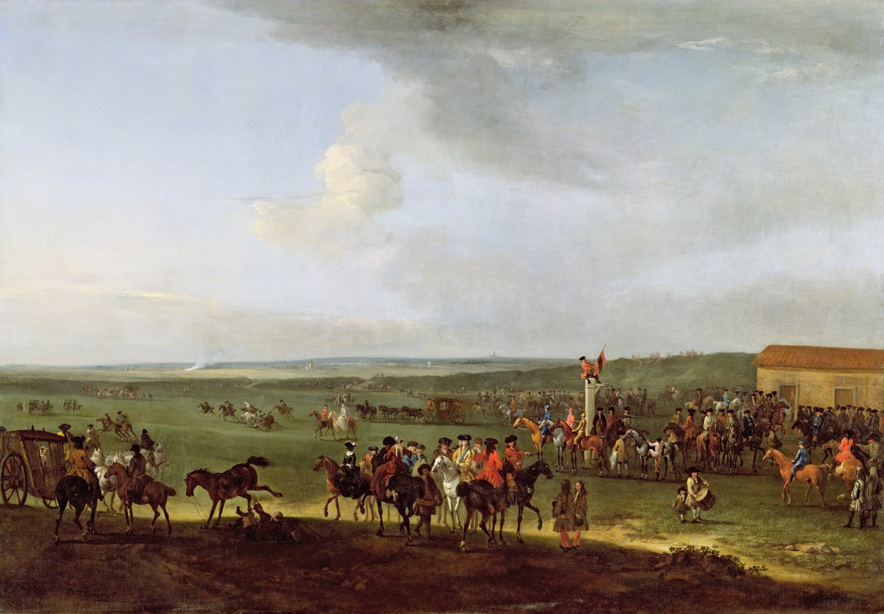 A körpálya Newmarketben, Felkészülés a királyi táblára, 1725 körül alkotó: Peter Tillemans