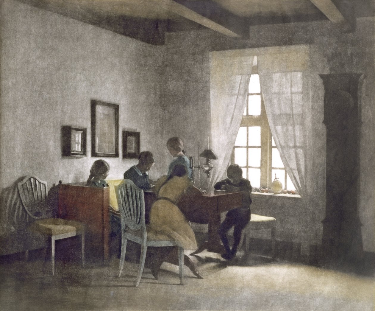 Gyermekek az asztalnál (mezzotint) alkotó: Peter Vilhelm Ilsted