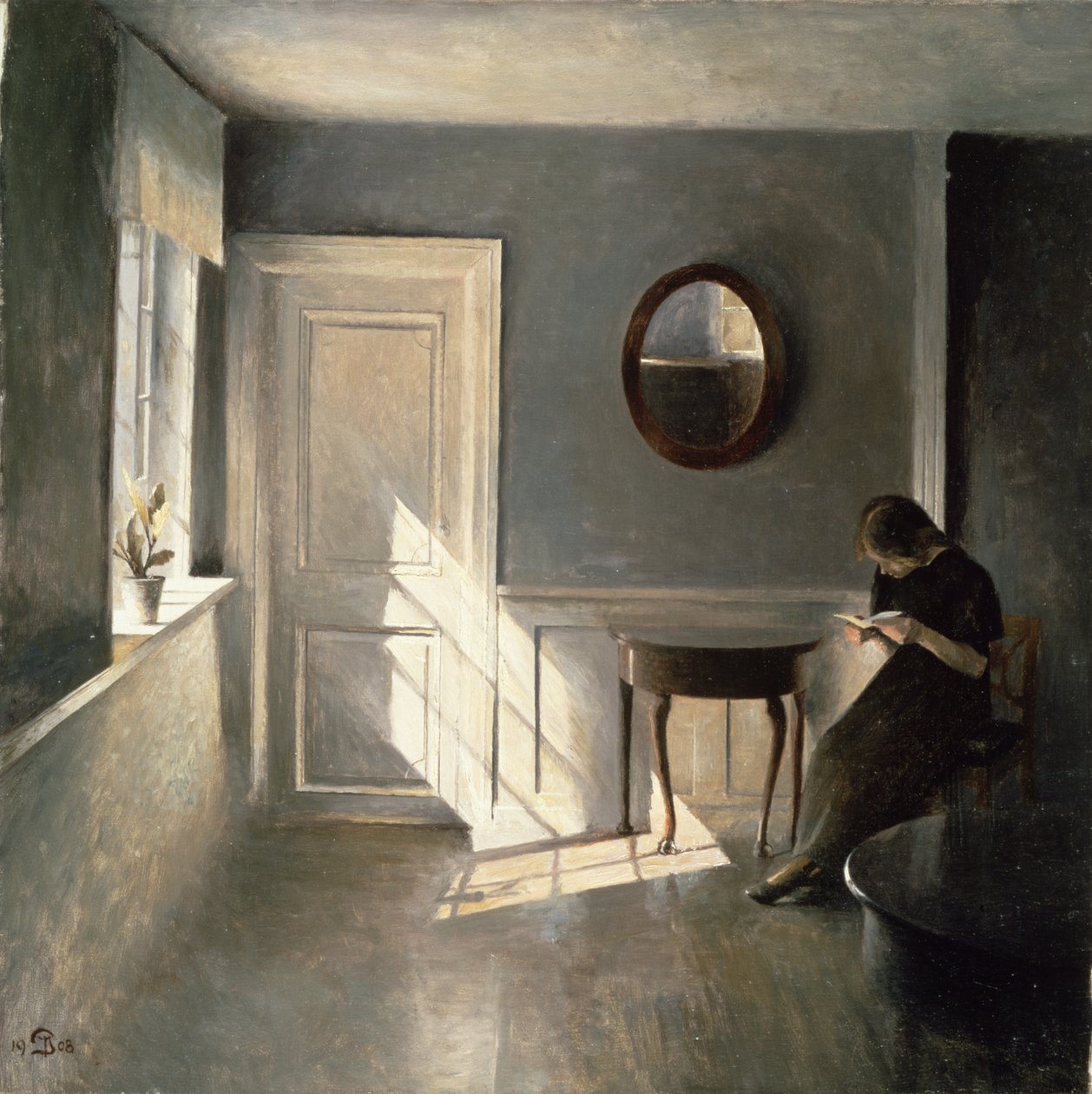 Lány, aki levelet olvas egy belső térben, 1908 alkotó: Peter Vilhelm Ilsted