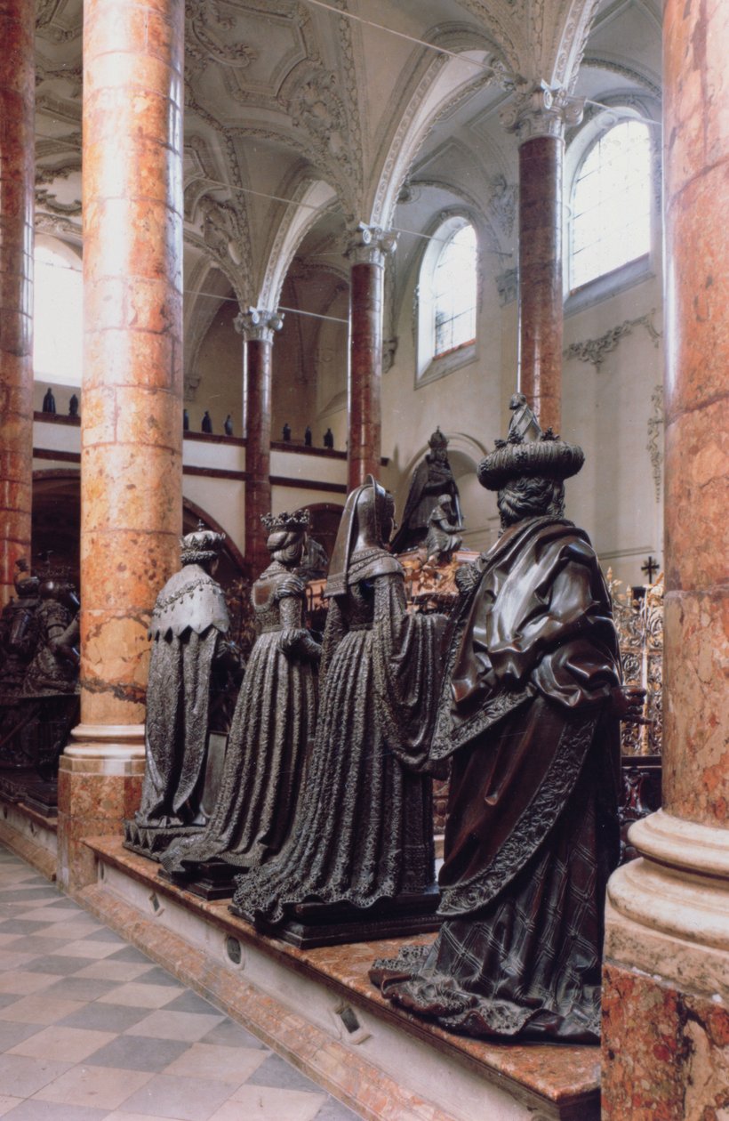 Maximilianus I. sírja (1459-1519) gyászolók, esetleg ősök, rokonok vagy kortársak négy bronzalakjának képe, Gilg Sesselschreibernek tulajdonított rajz alkotó: Peter (workshop of) Vischer