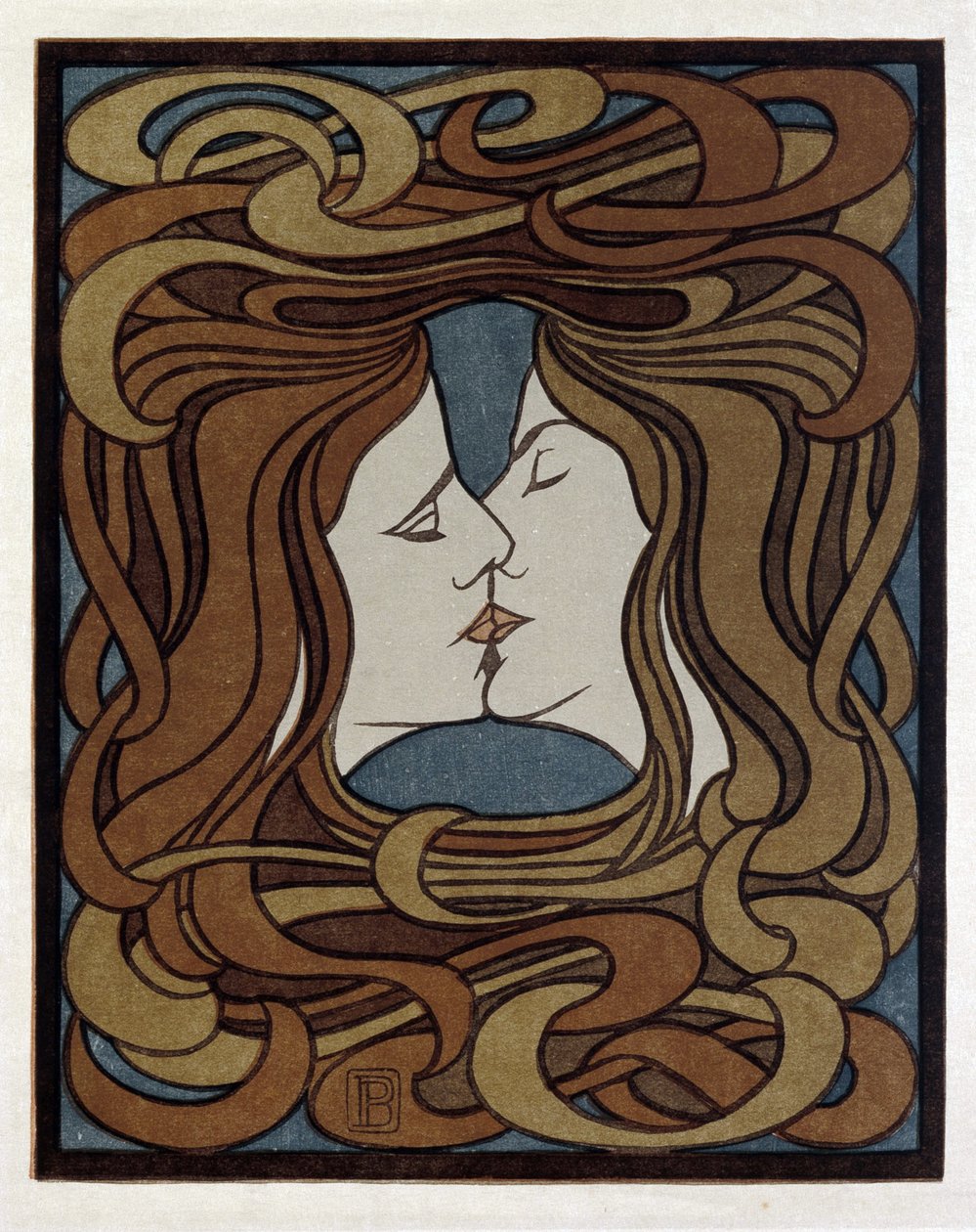 A csók - Behrens, Peter (1868-1940) - 1900 - Fametszet - Hamburgi Művészeti és Iparművészeti Múzeum alkotó: Peter Behrens