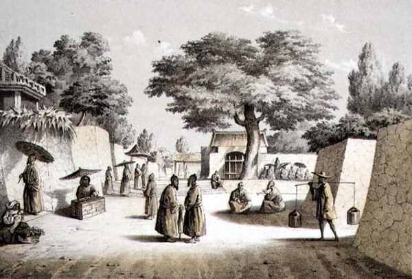 Utca Naphában, Lew Chew, T. Sinclair metszet (színezett litho) alkotó: Peter Bernhard Wilhelm (after) Heine