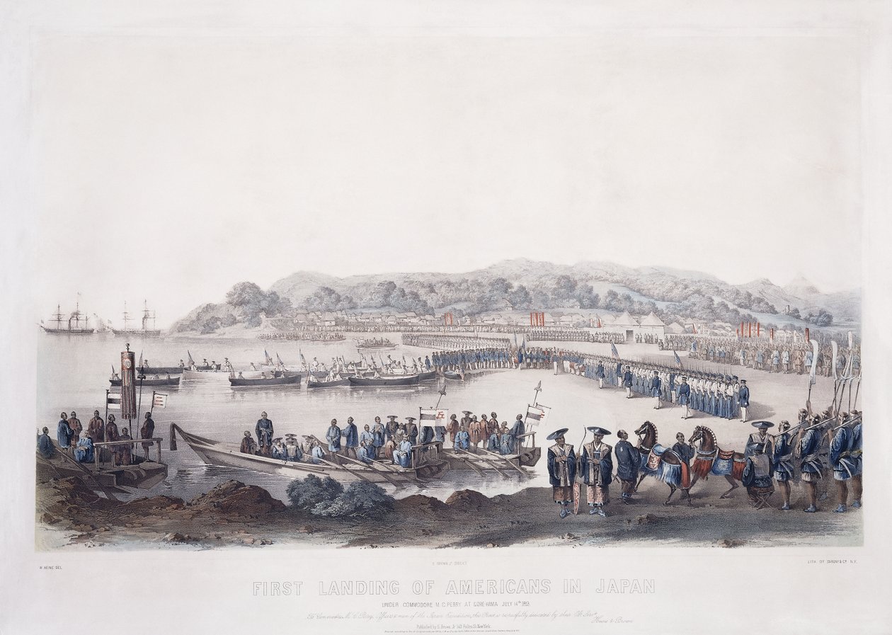 Az amerikaiak első partraszállása Japánban Gore-Hamában 1853. július 14-én, alkotó: Peter Bernhard Wilhelm Heine