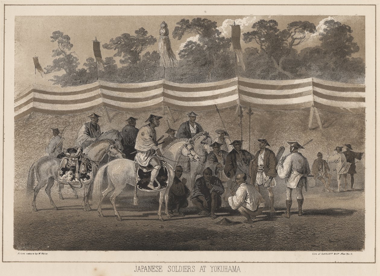 Japán katonák Yokuhamában, Sarony und Co. litho, 1855 (chromolitho) alkotó: Peter Bernhard Wilhelm Heine