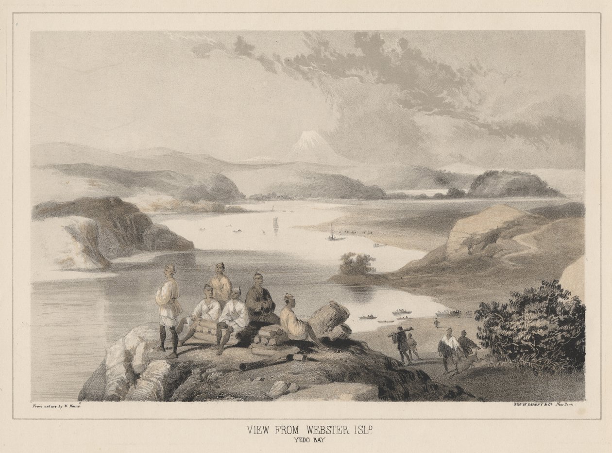 Kilátás a Webster-szigetről, Yedo Bay, litho by Sarony und Co., 1855 (chromolitho) alkotó: Peter Bernhard Wilhelm Heine