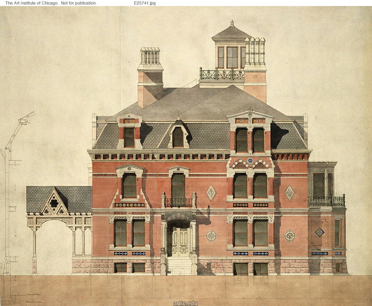 Eliphalet W. Blatchford House, Chicago, Illinois, LaSalle Street Elevation and Partial Section alkotó: Peter Bonnett Wight