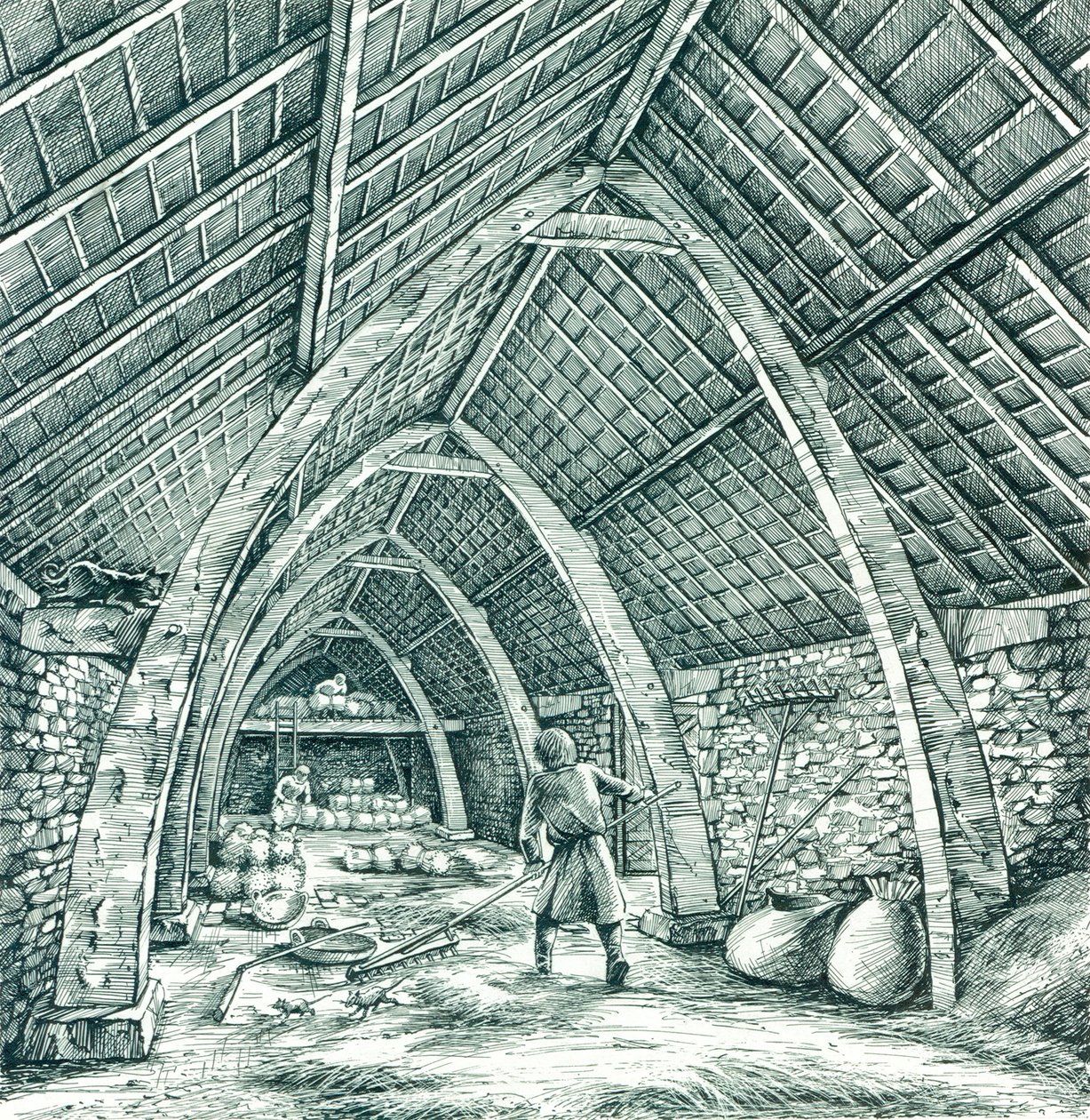 Középkori papi pajta, Wharram Percy, North Yorkshire, 1988-c2005. alkotó: Peter Dunn