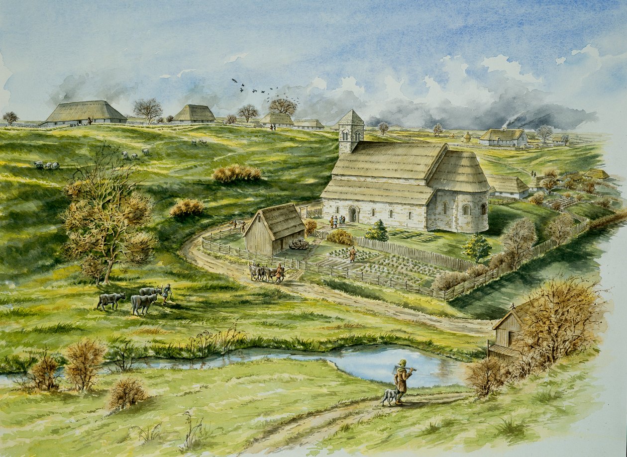 Wharram Percy középkori falu, 12. század vége, 1990-2010 alkotó: Peter Dunn