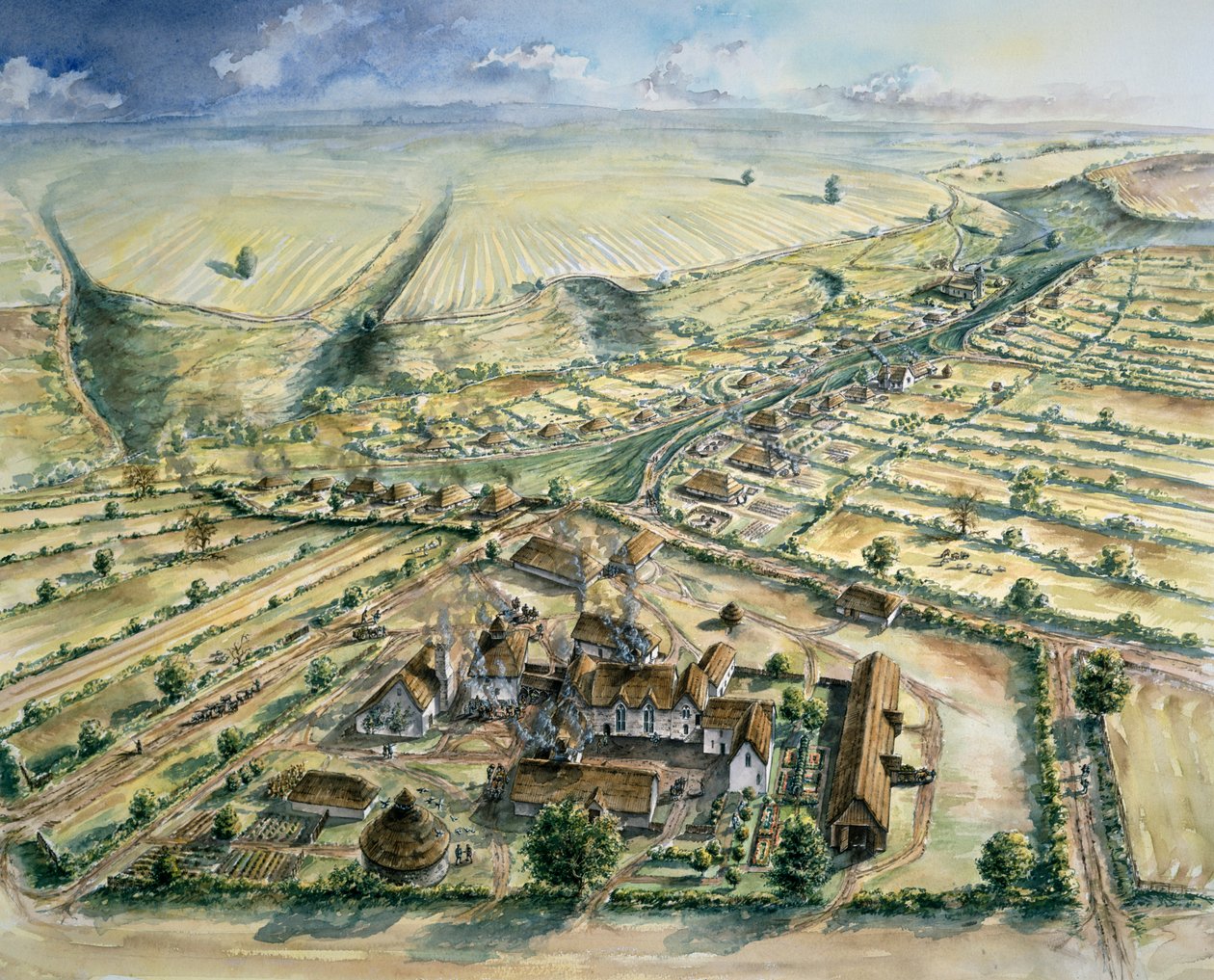 Wharram Percy középkori falu, 12. század vége, 1990-2010 alkotó: Peter Dunn