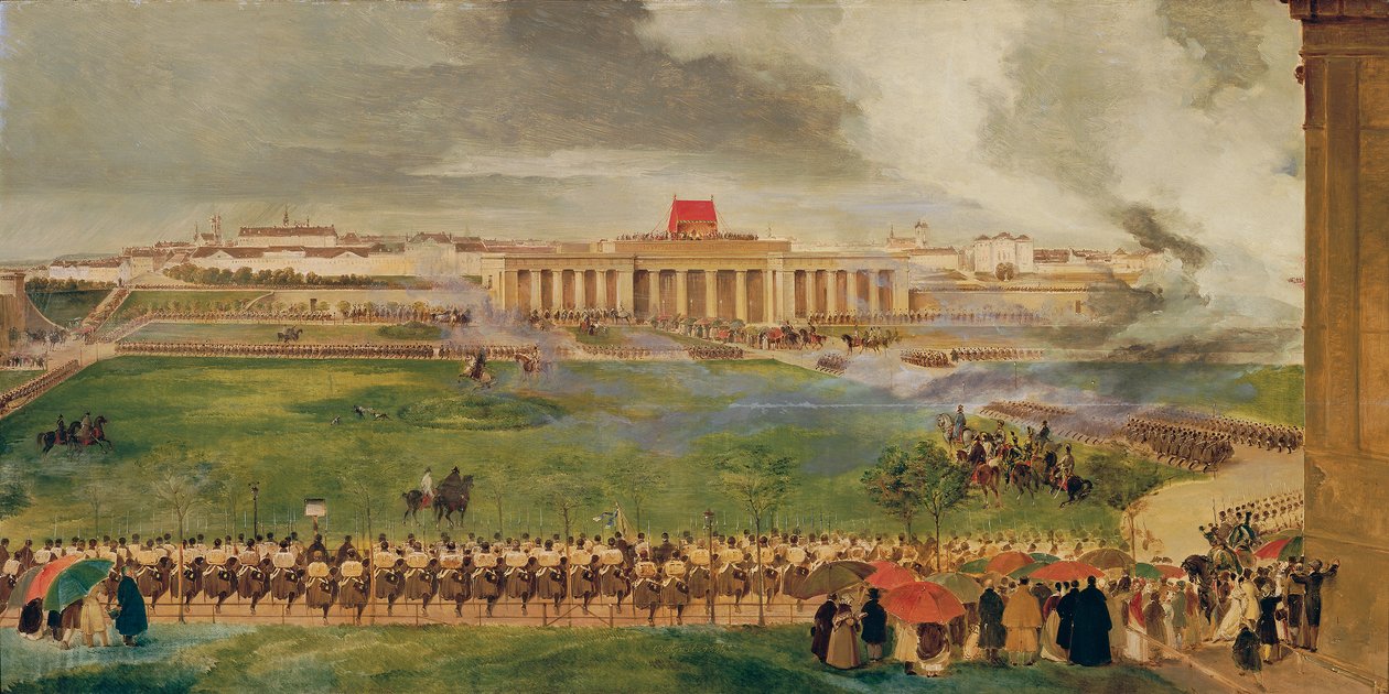 A terepmise a külső Burgplatzon 1826. április 13-án alkotó: Peter Fendi