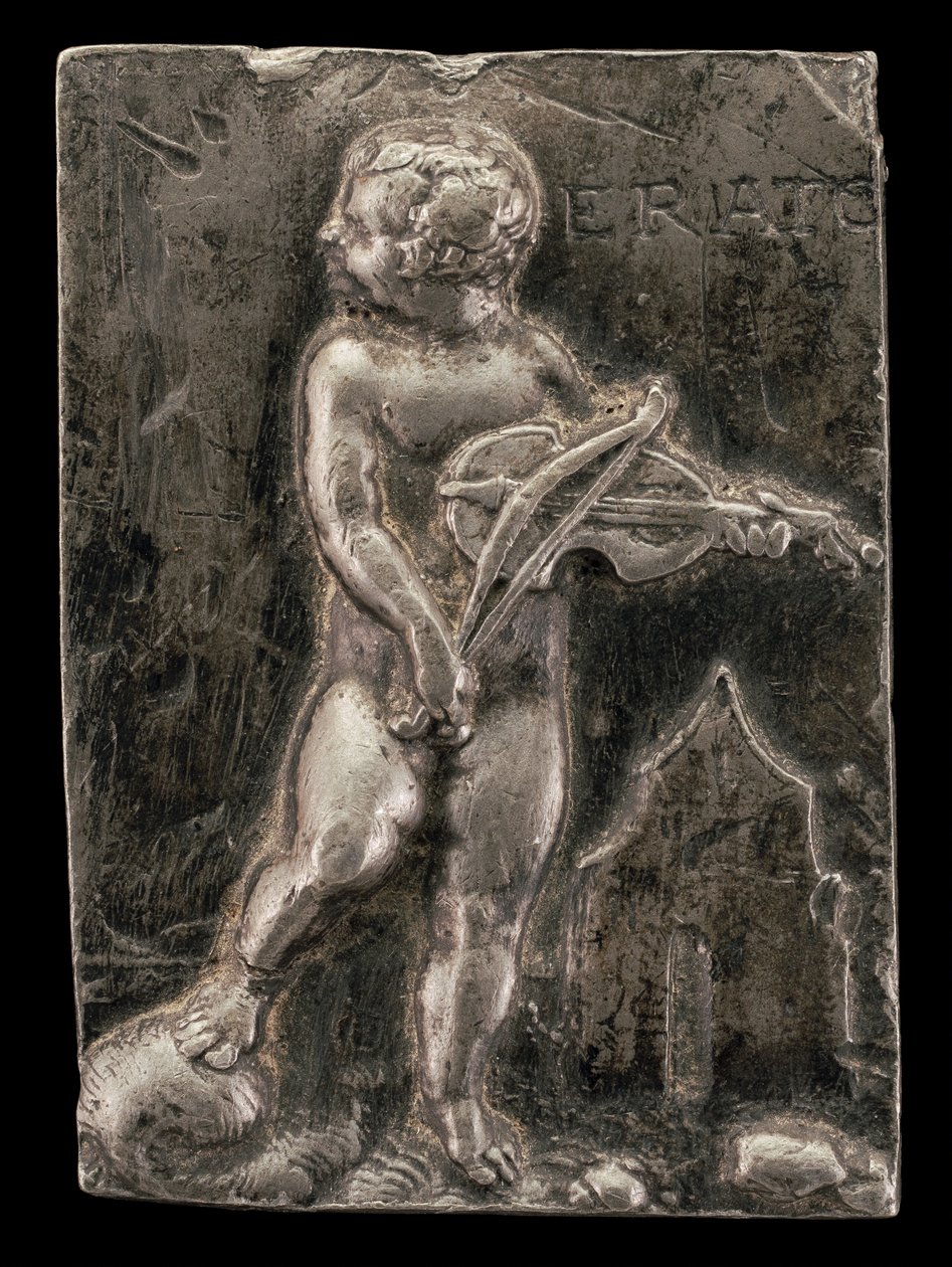 Egy puttó, amely a Muse Erato-t szimbolizálja, c. 1540. alkotó: Peter Flötner