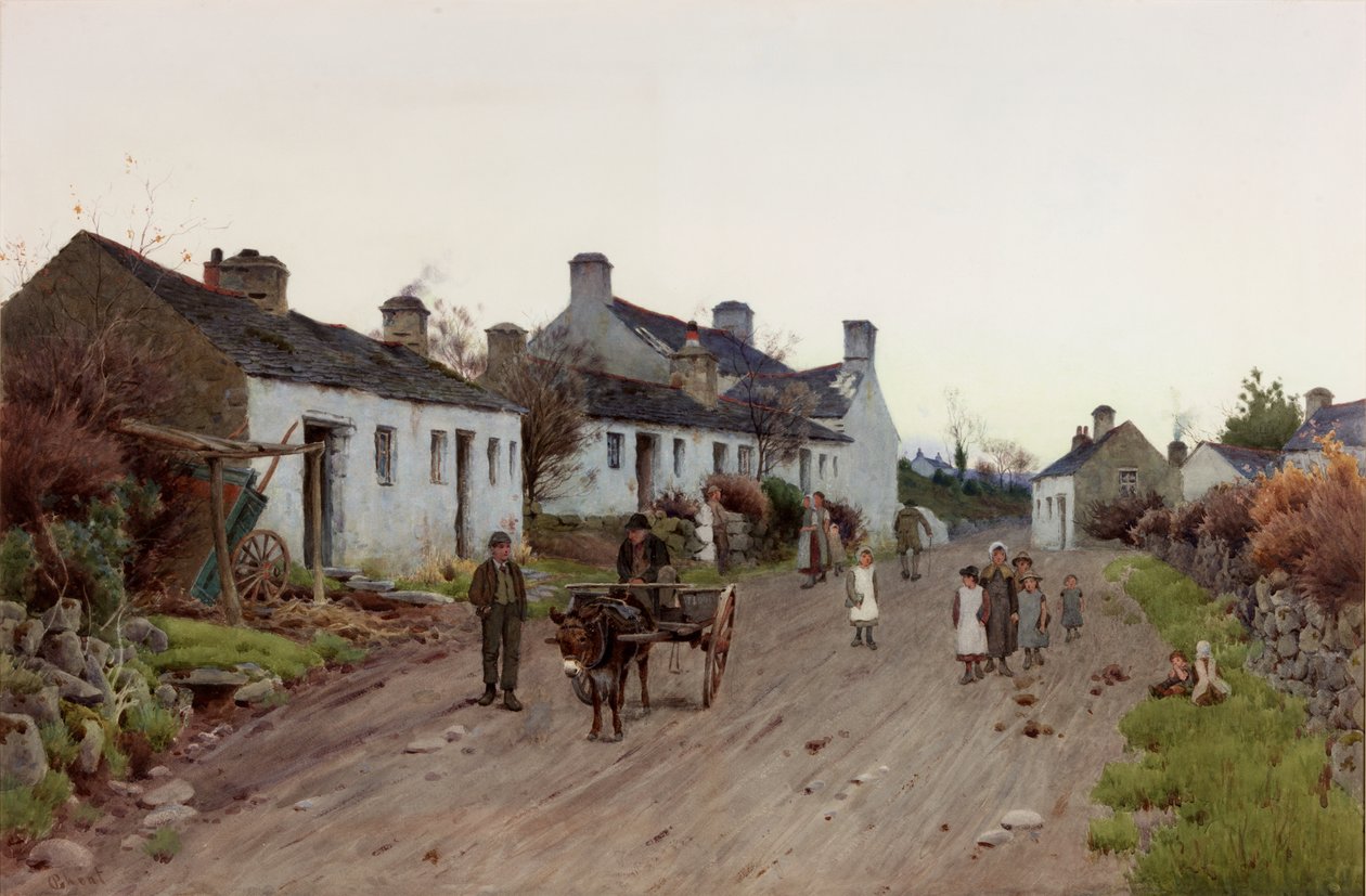 Egy walesi falu – este, 1890-1910 körül (akvarell és gouache) alkotó: Peter Ghent
