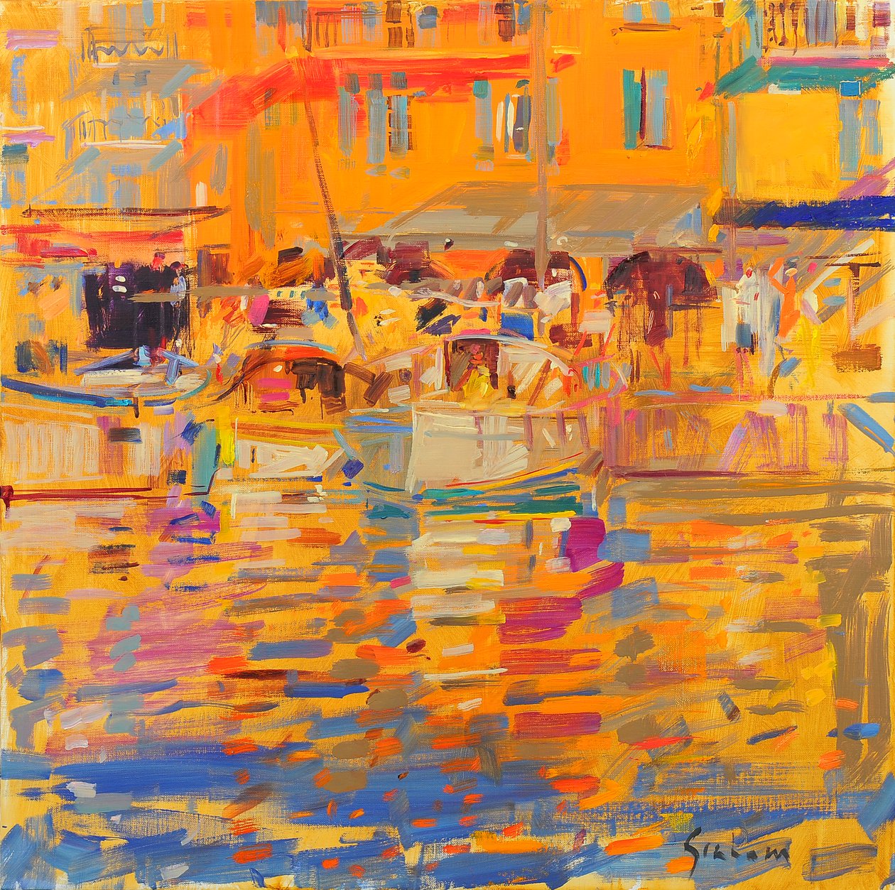 Hajók Saint Tropez kikötőjében alkotó: Peter Graham (Contemporary)