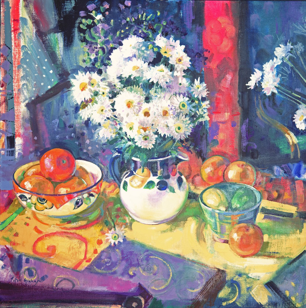 Virágok és gyümölcsök egy zöld tálban, 1997 alkotó: Peter Graham (Contemporary)