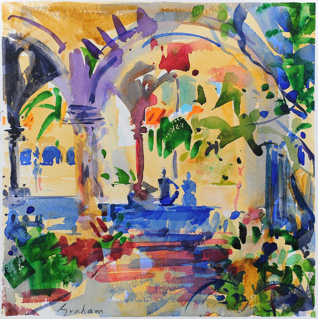 Stanford Cloisters, Kalifornia, 2022 (akvarell) alkotó: Peter Graham